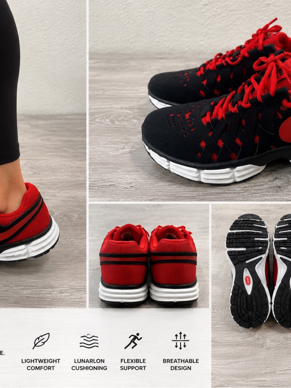 Nike Lunarlon Black Red Running Shoes Men’s Size 7.5 Athletic Sneakers - Picture 10 of 10